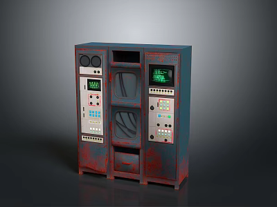 Vintage Electronic Control Cabinet With Multiple Display Screens And Control Panels Design 3d model