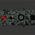 Camouflaged Military Medical Vehicle With Red Cross Antennas And Spare Tire