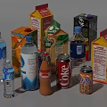Assorted Beverages Including Bottled Water Juice Soda In Bottles Cans And Cartons