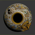 Decorative Vase With Yellow Blue Floral Patterns And Ornate Handle