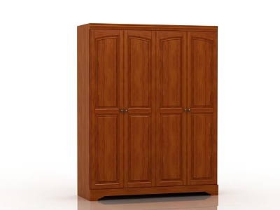 Classic Brown Wooden Wardrobe With Four Paneled Doors And Storage Design 3d model