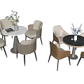 Modern Round Table and Chair Set with Marble Top Four Beige Brown Chairs and Vase
