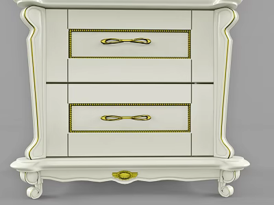 Elegant White Chest of Drawers with Gold Accents and Ornate Design 3d model