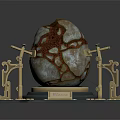 Wooden Stone Decorative Piece With Natural Texture And Golden Metal Stand Base