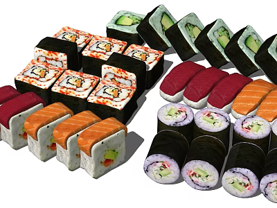 Colorful Fresh Sushi Platter With Maki Rolls Nigiri Salmon And Avocado 3d model