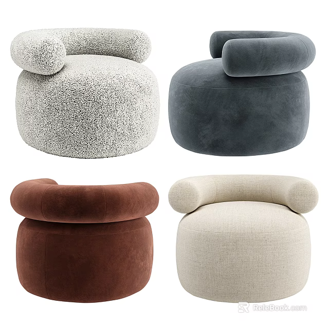 Plush Accent Chairs in Gray Beige Brown White with Round Shape Armrests and Soft Upholstery 3d model 