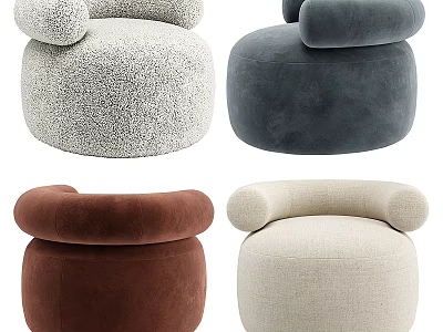 Plush Accent Chairs in Gray Beige Brown White with Round Shape Armrests and Soft Upholstery 3d model
