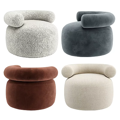Plush Accent Chairs in Gray Beige Brown White with Round Shape Armrests and Soft Upholstery 3d model