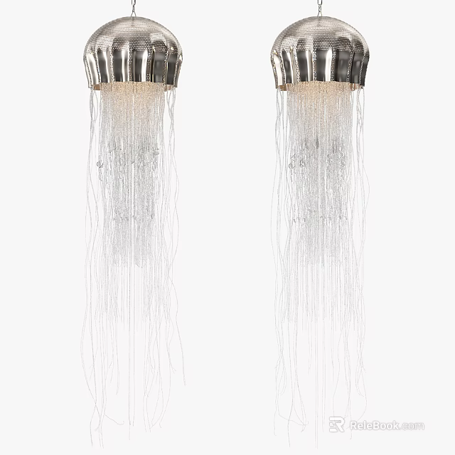 Elegant Crystal Chandelier With Long Hanging Crystal Strands And Modern Metal Top 3d model 