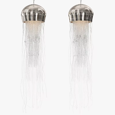 Elegant Crystal Chandelier With Long Hanging Crystal Strands And Modern Metal Top 3d model