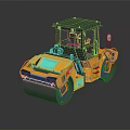 Yellow Construction Road Roller With Cab And Dual Rollers On Reflective Floor 3d model