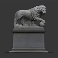 Classic Lion Sculpture Standing On Stone Pedestal With Intricate Carving And Decorative Ball