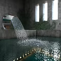 Garden Ornament Water Feature With Curved Metal Structure Flowing Water Surrounded By Green Plants