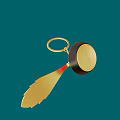 Gold Keychain Pendant With Red Circular Element And Black Peacock Feather Design