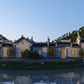 Chinese Style Detached Villa With Traditional Roof And Waterfront Garden Landscape