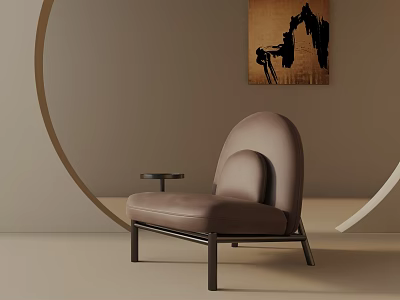 Modern Beige Leisure Chair With Curved Back Metal Legs And Abstract Painting In Minimalist Interior 3d model