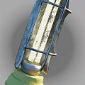 Outdoor Light Fixture With Yellow Base Blue Pole And Metal Top Structure