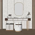 Modern Dressing Table Interior With Oval Mirror Stool And Decorative Vase 3d model