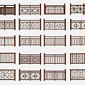 Multiple Traditional Wooden Fence Designs with Diverse Decorative Patterns and Styles
