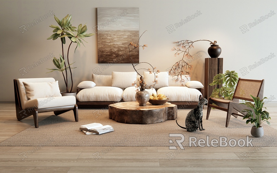 Wind sofa coffee table combination leisure chair plant potted vase jewelry ornaments model