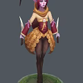 Mythical Warrior Character With Scaled Skirt And Dual Daggers In Red Yellow Outfit