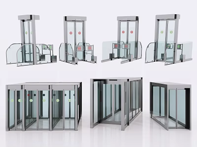 Different Types Of Public Facility Turnstiles With Glass Panels And Metal Frames 3d model