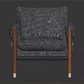 Modern Gray Fabric Armchair With Wooden Armrests And Brass Capped Legs