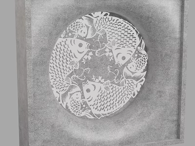 Circular Wall Decoration with Intricate Fish Patterns in White and Gray Relief Design 3d model