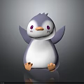 Cute 3D Penguin Character With Purple White Body Orange Beak Feet And Big Pink Eyes