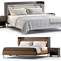 Modern Double Bed With Gray Headboard Nightstands And Geometric Pattern Bedspread Linen 3d model