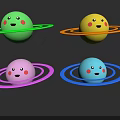 Colorful Cosmic Planets with Smiling Faces and Colorful Rings in Space