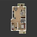 Small Apartment Interior Layout With Kitchen Dining Living Bedroom And Bathroom
