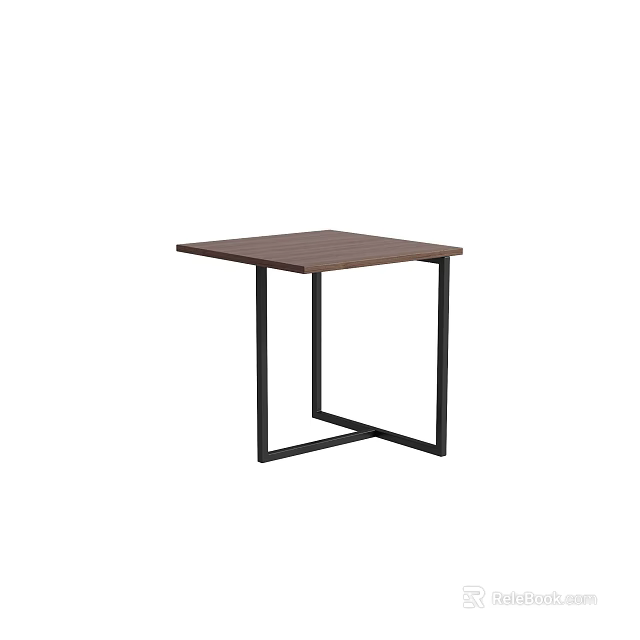 Modern Minimalist Square Desk Featuring Wooden Top And Black Metal Frame 3d model 