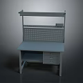 Gray Office Desk With Perforated Back Panel Shelf And Drawers Storage Compartment