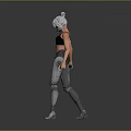 3D Female Character Model With Silver White Short Hair Black Sports Bra And Dual Guns