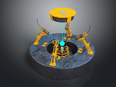 Smart Machine With Multiple Yellow Robotic Arms And Central Blue Sphere 3d model