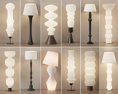 Modern Floor Lamps with Various Designs Different Shapes Glass Shades and Metal Bases 3d model