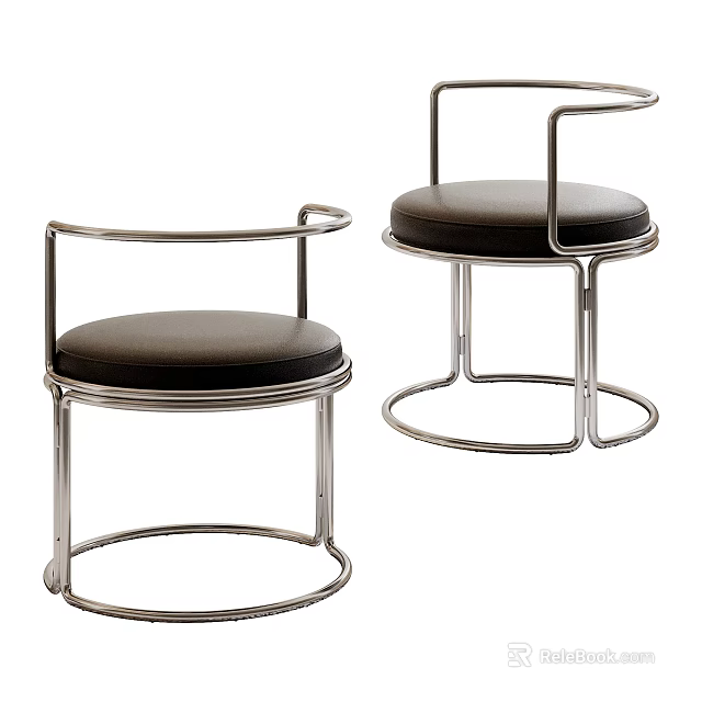 Modern Leisure Chairs With Circular Metal Frame And Black Padded Seats 3d model 