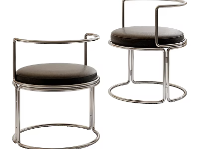 Modern Leisure Chairs With Circular Metal Frame And Black Padded Seats 3d model