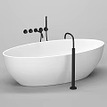 Elegant Modern Freestanding White Bathtub With Black Faucet And Fixtures Design