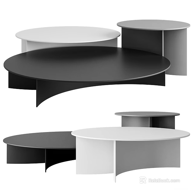 Modern Round Black And White Coffee Tables For Stylish Living Room Decor 3d model 