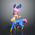 Magical Elf Character With Pink Hair Blue Horns And Blue Deer Body Creature