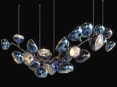 Modern Blue Crystal Chandelier with Decorative Metal Branches and Shiny Lights 3d model