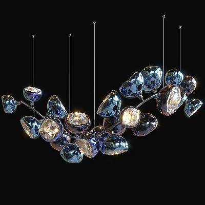 Modern Blue Crystal Chandelier with Decorative Metal Branches and Shiny Lights 3d model