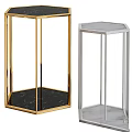 Stylish Gold Silver Frame Side Tables With Black White Marble Tops Modern Hexagonal Design
