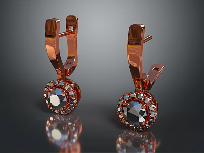 Elegant Rose Gold Earrings With Sparkling Gemstone And Crystal Inlaid Design 3d model