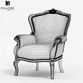 Ornate Golden Carved Armchair With Gray Fabric Upholstery And Classic Design