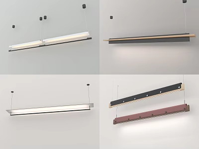 Modern Long Pendant Lights With Metal And Wood Elements In Different Styles 3d model