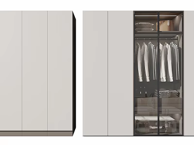 Modern Wardrobe With Glass Door Hanging Clothes And Storage Compartments Design 3d model