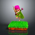 Game Movie Character With Pink Hair Green Cape Holding Bow Arrow On Grassy Platform